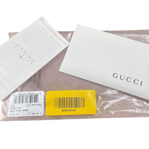 Gucci Oversized Black Square Sunglasses Brown Lens Gold Hardware‎ Chain Case New - Picture 8 of 8